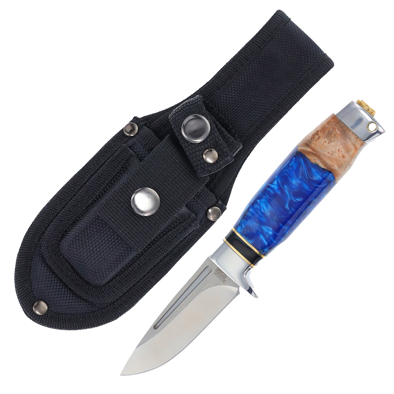 Rough Ryder Shoreline Blue Resin and Wood Small Hunter Fixed Blade Knife RR2239