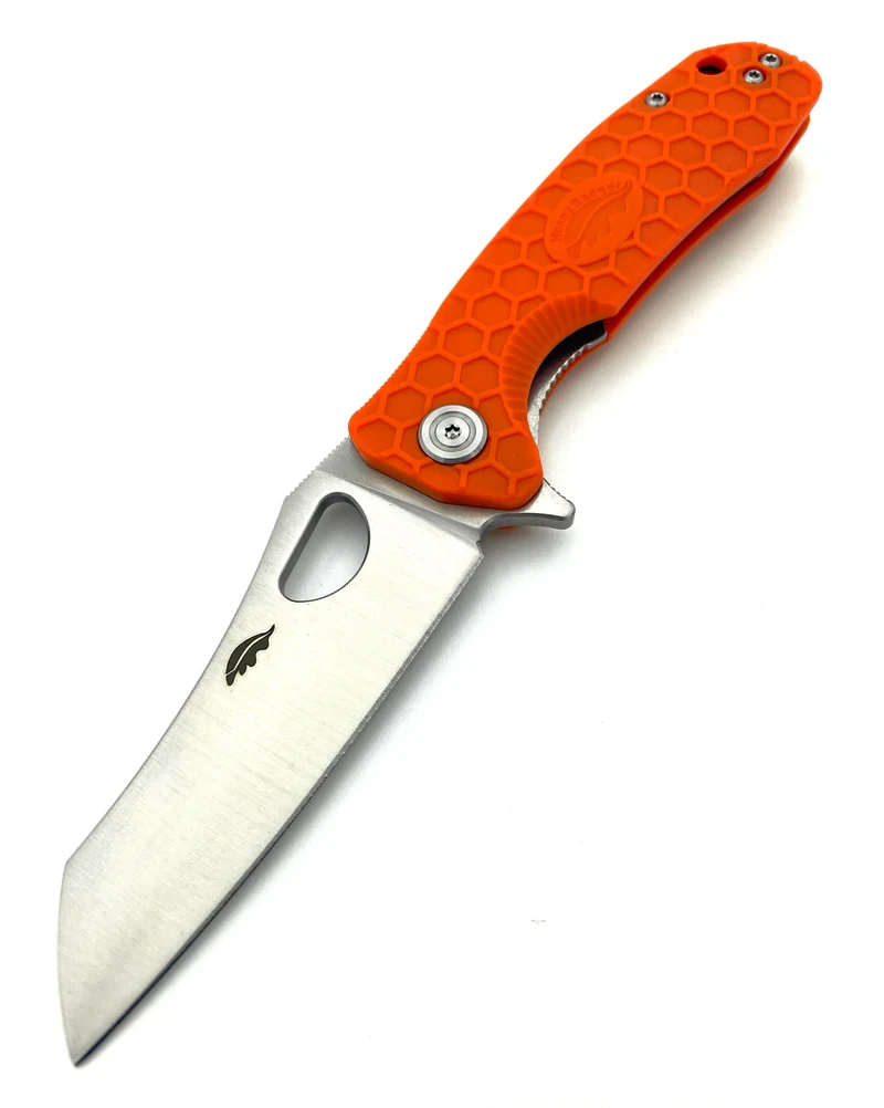 Honey Badger Medium Wharncleaver Folding Knife Orange 3.19in Plain Satin Blade