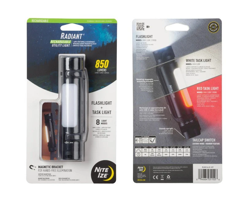 Nite Ize Radiant Utility Light Flashlight Black 850 Lumens 8 Settings