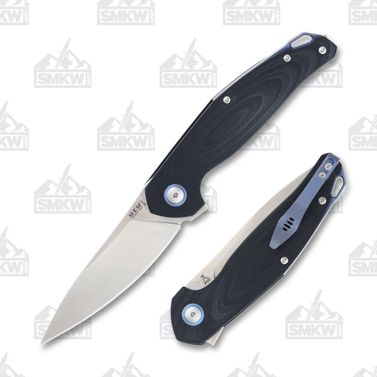 MKM Knives Goccia Folding Knife Black G10 3.35in Satin Plain Drop Point