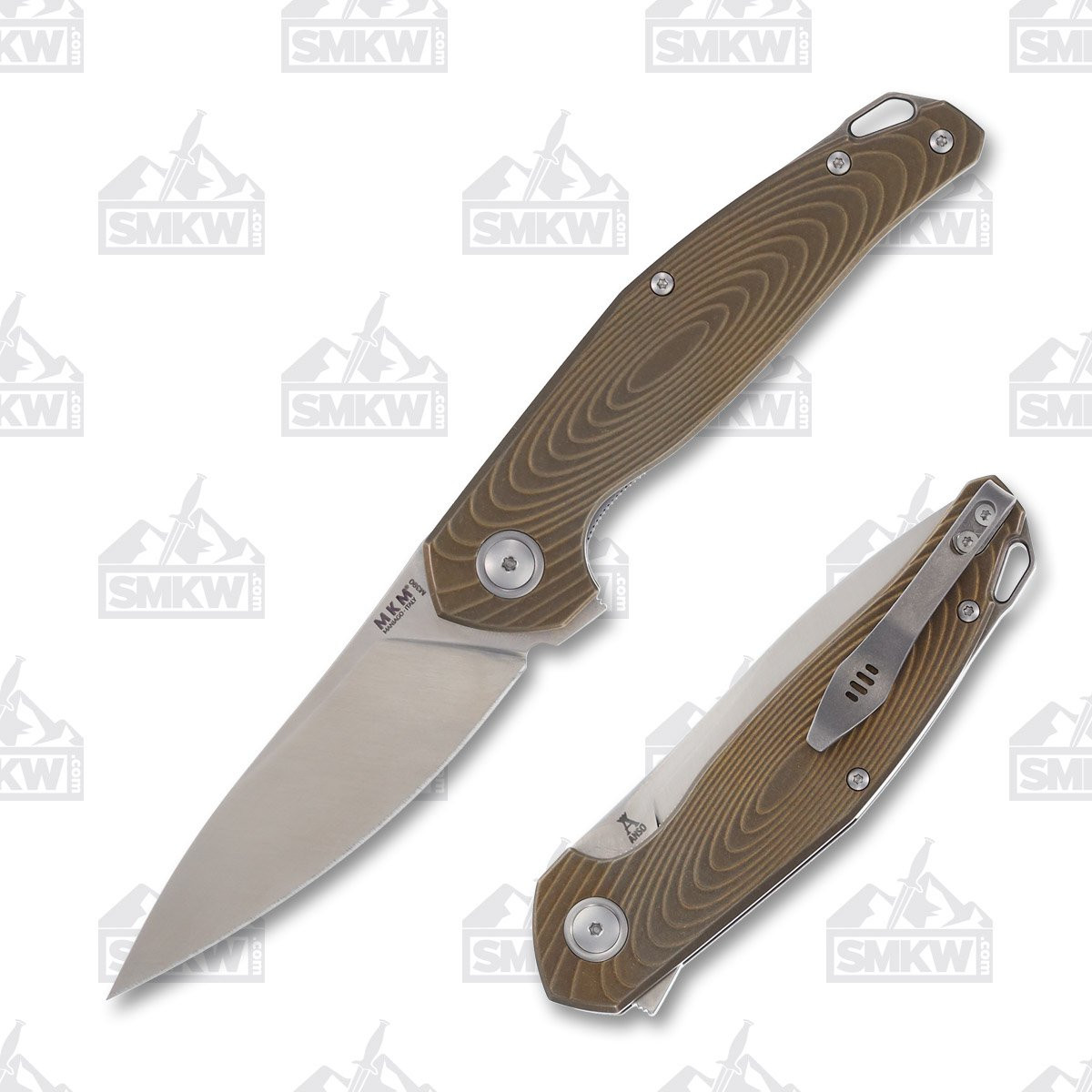 MKM Knives Goccia Folding Knife 3D Bronze Ti 3.35in Plain Drop Point