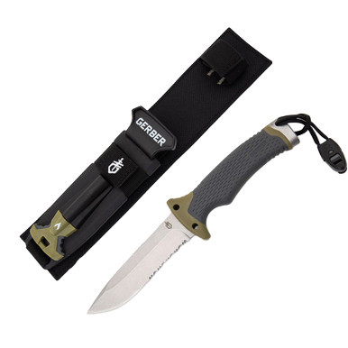 Gerber Ultimate Survival Fixed Blade Knife 4.75in Satin Part Serr Drop Point