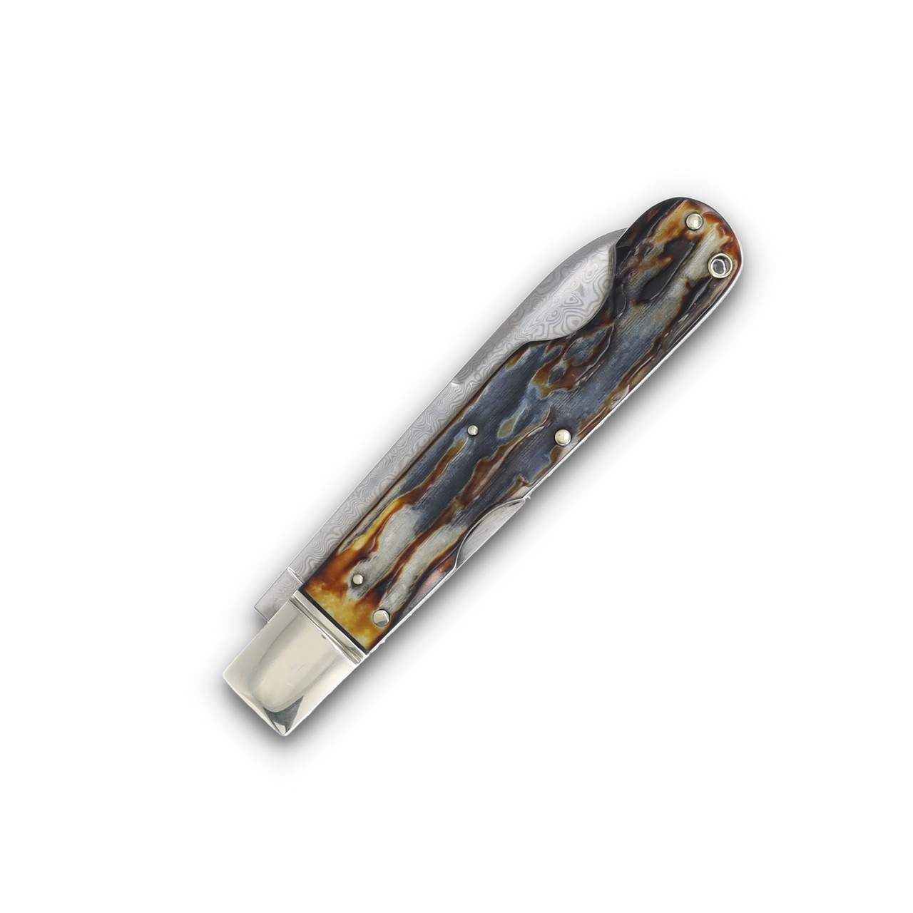 Rough Ryder Cinnamon Bone Damascus Lockback Folding Knife