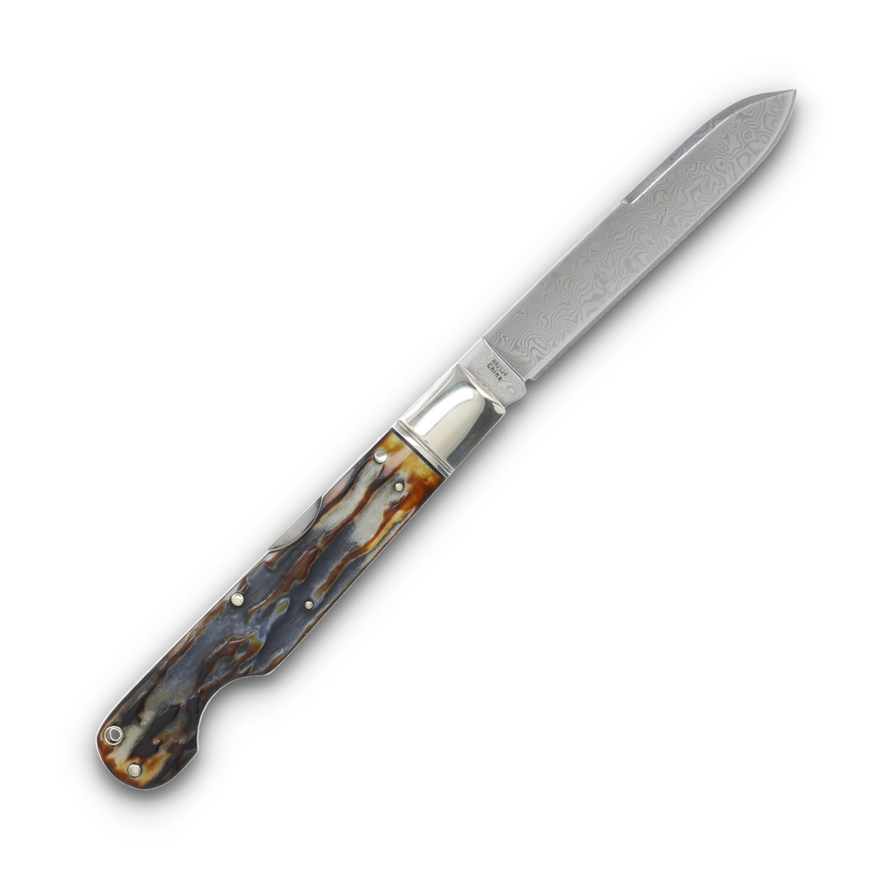 Rough Rider Cinnamon Bone Damascus Lockback Folding Knife RR2524