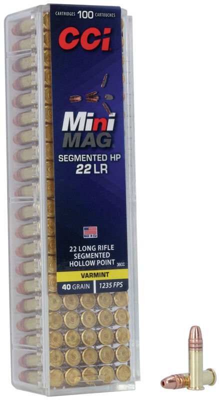 CCI Mini-Mag 22 LR Varmint Ammunition 100 Rounds 40 Grain Segmented HP