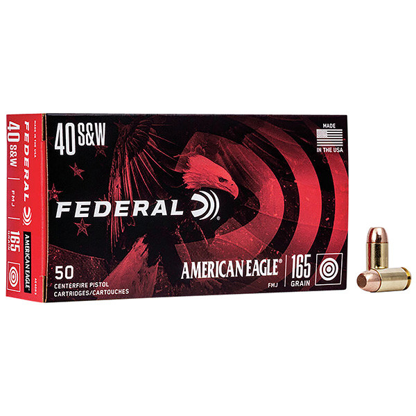Federal American Eagle 40 S&W Handgun Ammunition 50 Rounds Brass Centerfire 165 Grain FMJ 