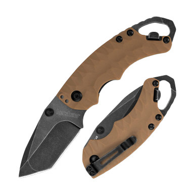 Kershaw Shuffle II Folding Knife Tan 2.6 Inch Plain BlackWash Tanto