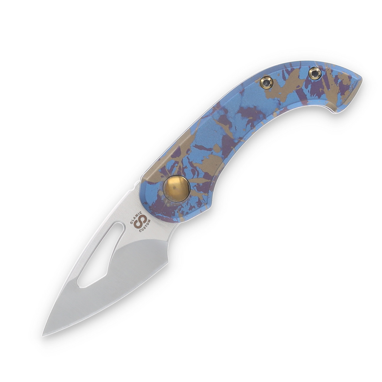 Olamic Appetizer A072 Folding Knife 1.75in Plain Kiridashi Splash Blue Bronze A072