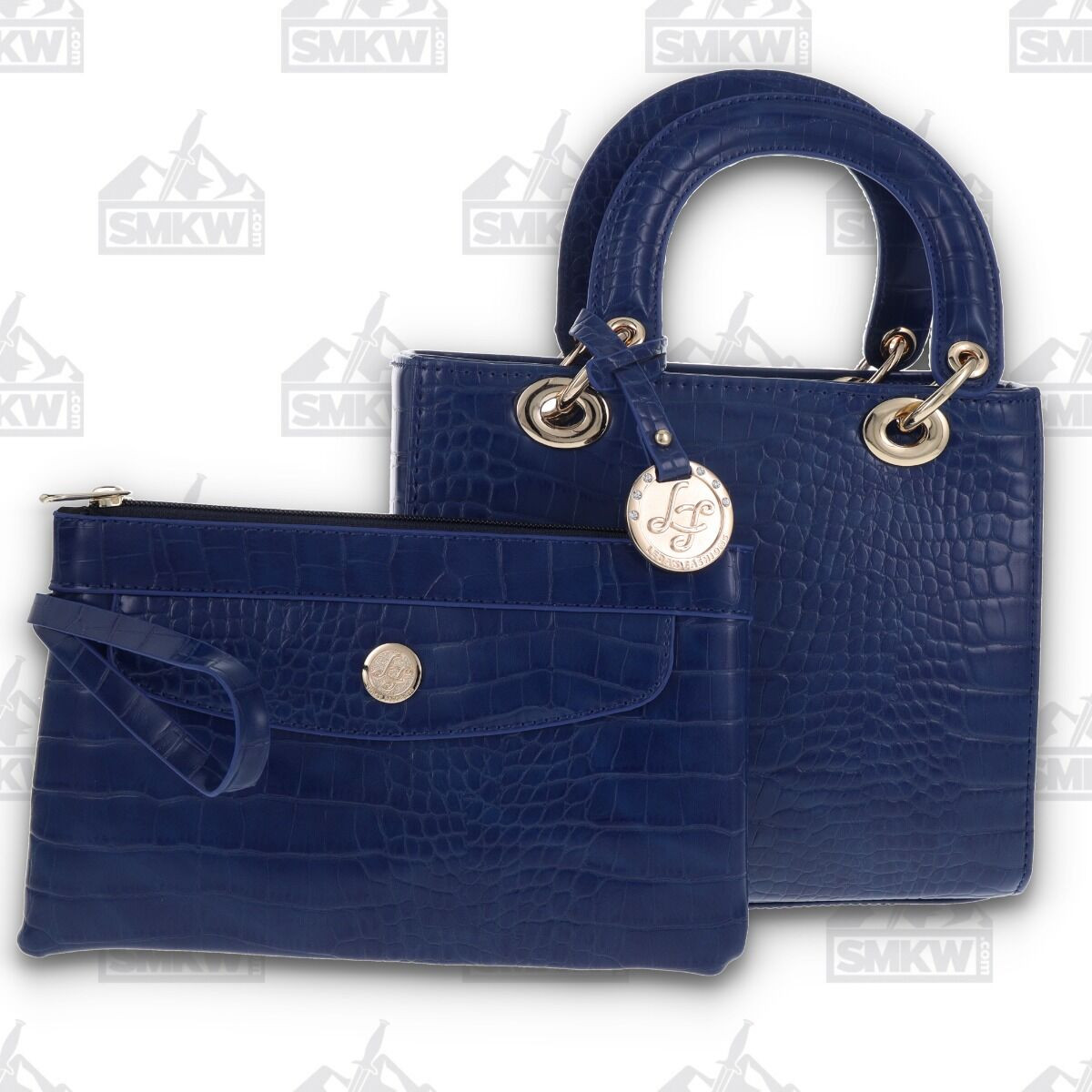Leda's Fashions Blue Crocodile Purse with Wallet LPP6163BLU