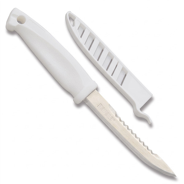 Rapala Bait Knife White 4in Plain Drop Point with Sawback Spine