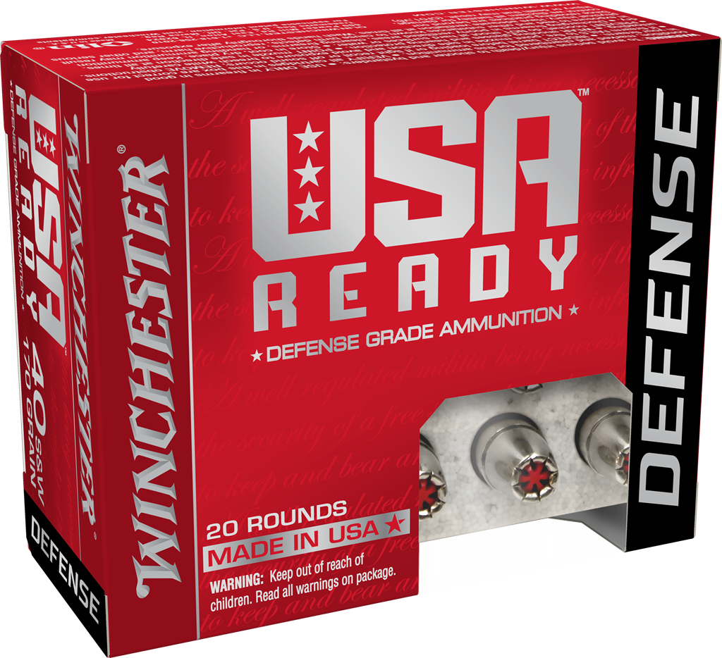Winchester USA Ready Defense .40 S&W 170gr Hex-Vent Tipped JHP Ammo 20Rds