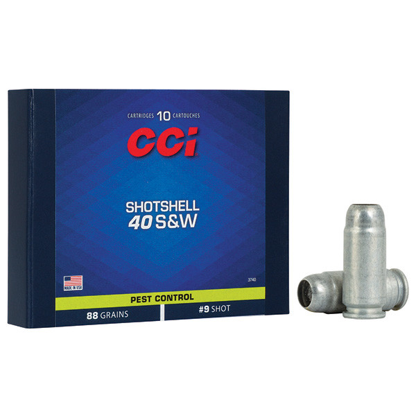 CCI Pest Control 40 S&W Handgun Ammunition Aluminum Shotshell Centerfire 88 Grain #9 Shot 