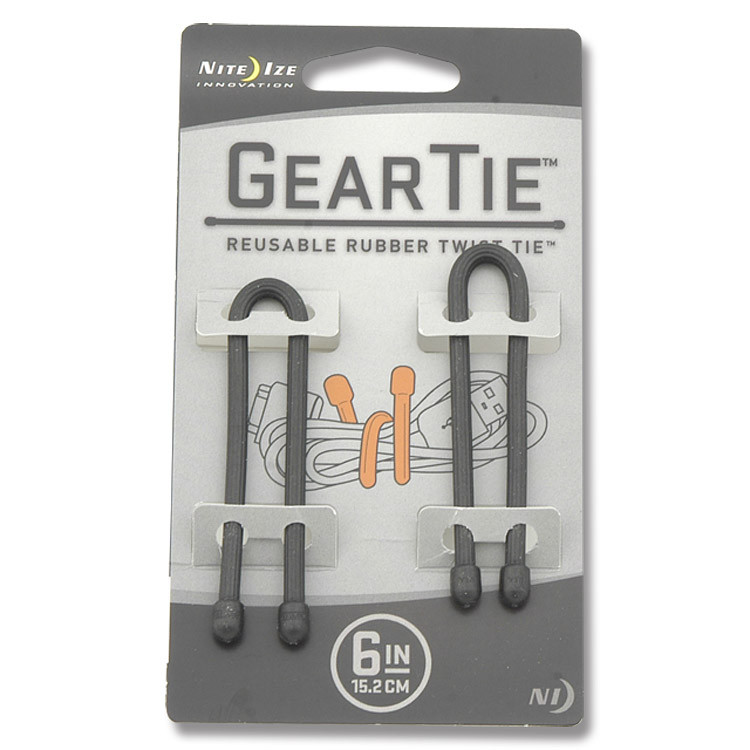 Nite Ize 6-Inch Gear Tie Reusable Twist Ties - Black - 2-Pack