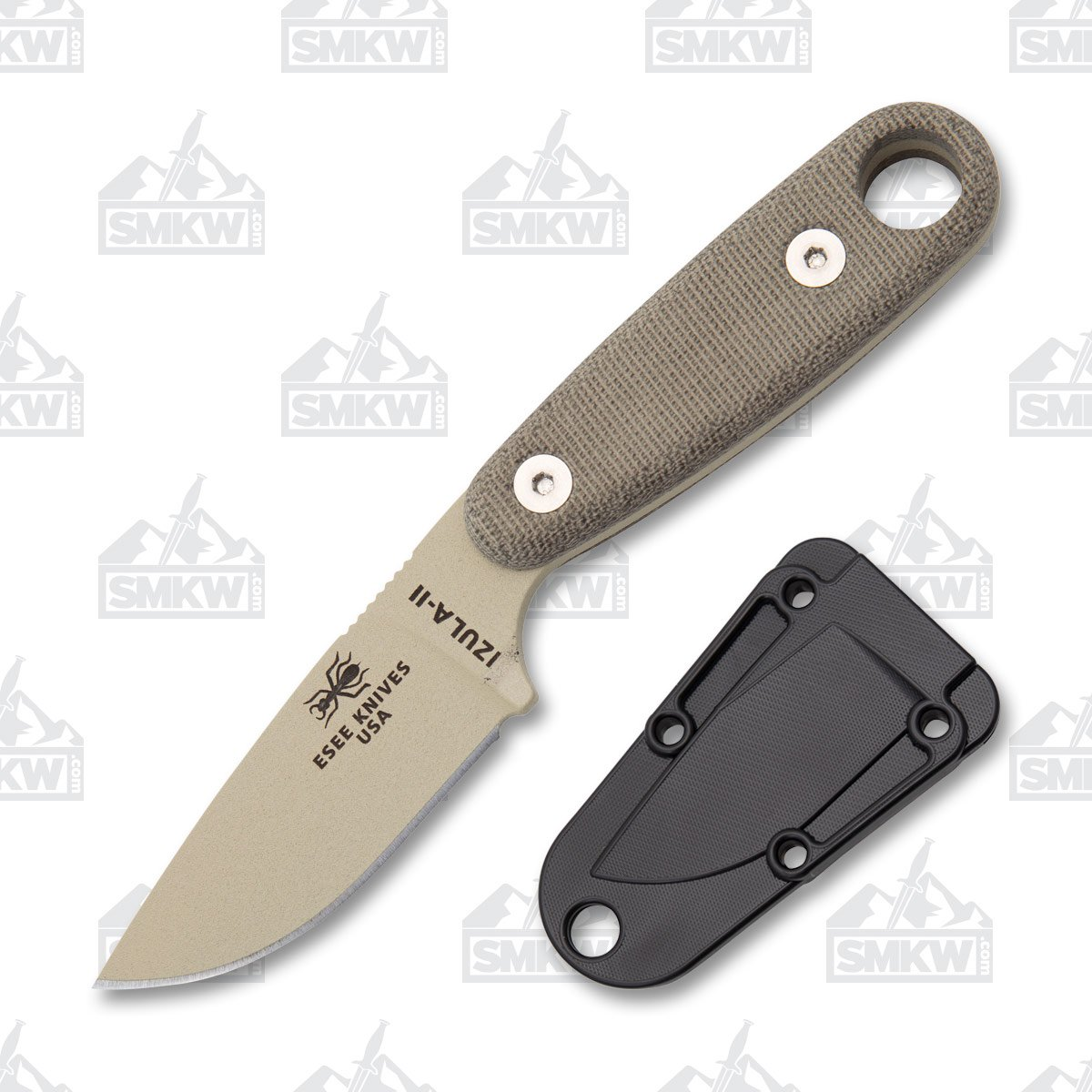ESEE Knives Izula II Fixed Blade Canvas Micarta Desert Tan Powder Coat 1095