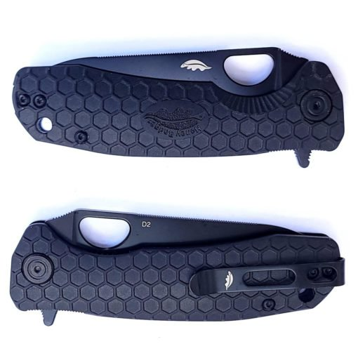 Honey Badger Medium Folding Knife 3.19in Plain Black DLC Leaf