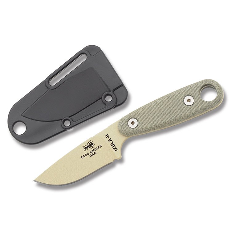 ESEE Knives Izula II Fixed Blade with Survival Kit Canvas Micarta Desert Tan 1095