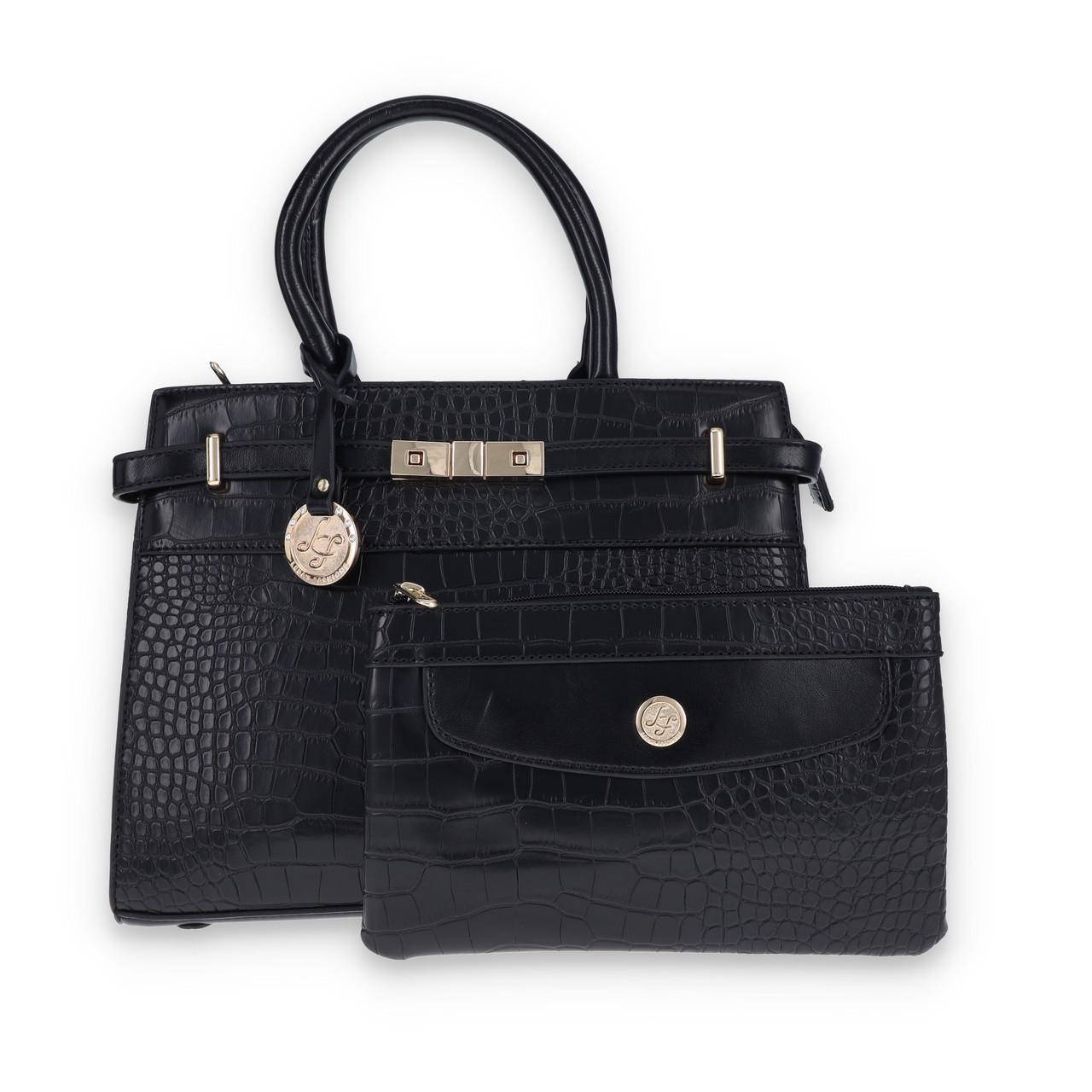 Leda's Fashions Smart Black Crocodile Purse Clutch Duo LPP6205BLK