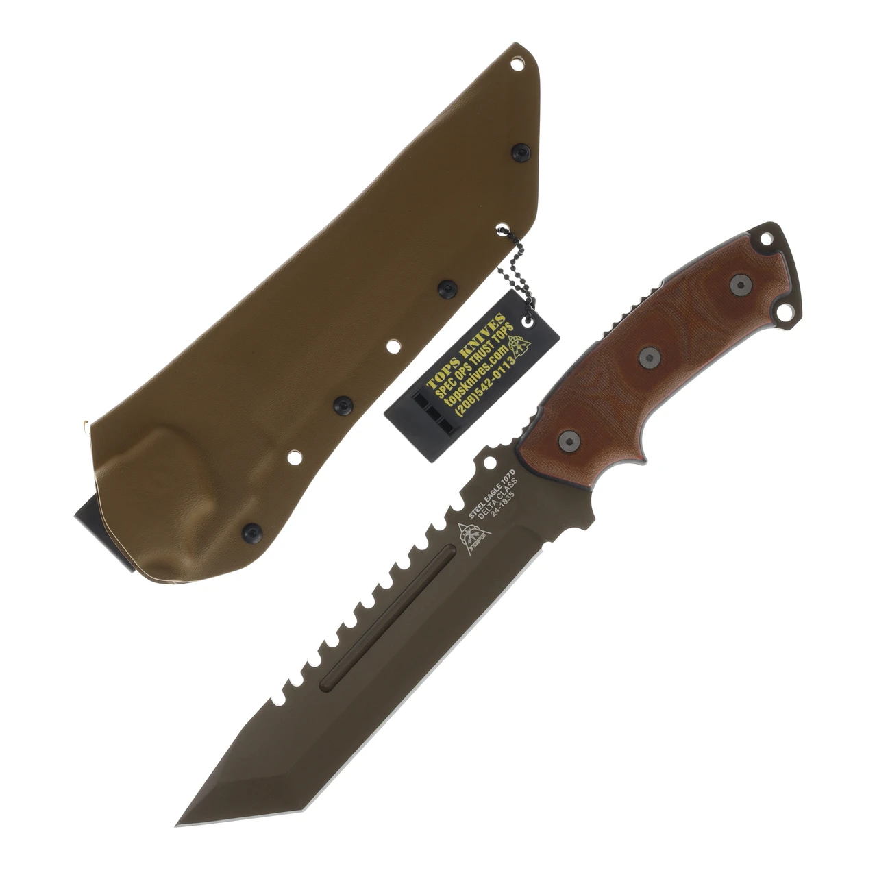 TOPS Knives Steel Eagle 107D Delta Class Fixed Blade 7.63in Midnight Bronze Tanto TPSE107D2DC