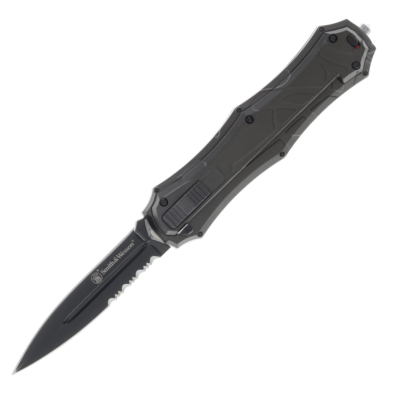 Smith & Wesson OTF Assisted Black Knife 3.6in Spear Point Serrated SWOTF9BS