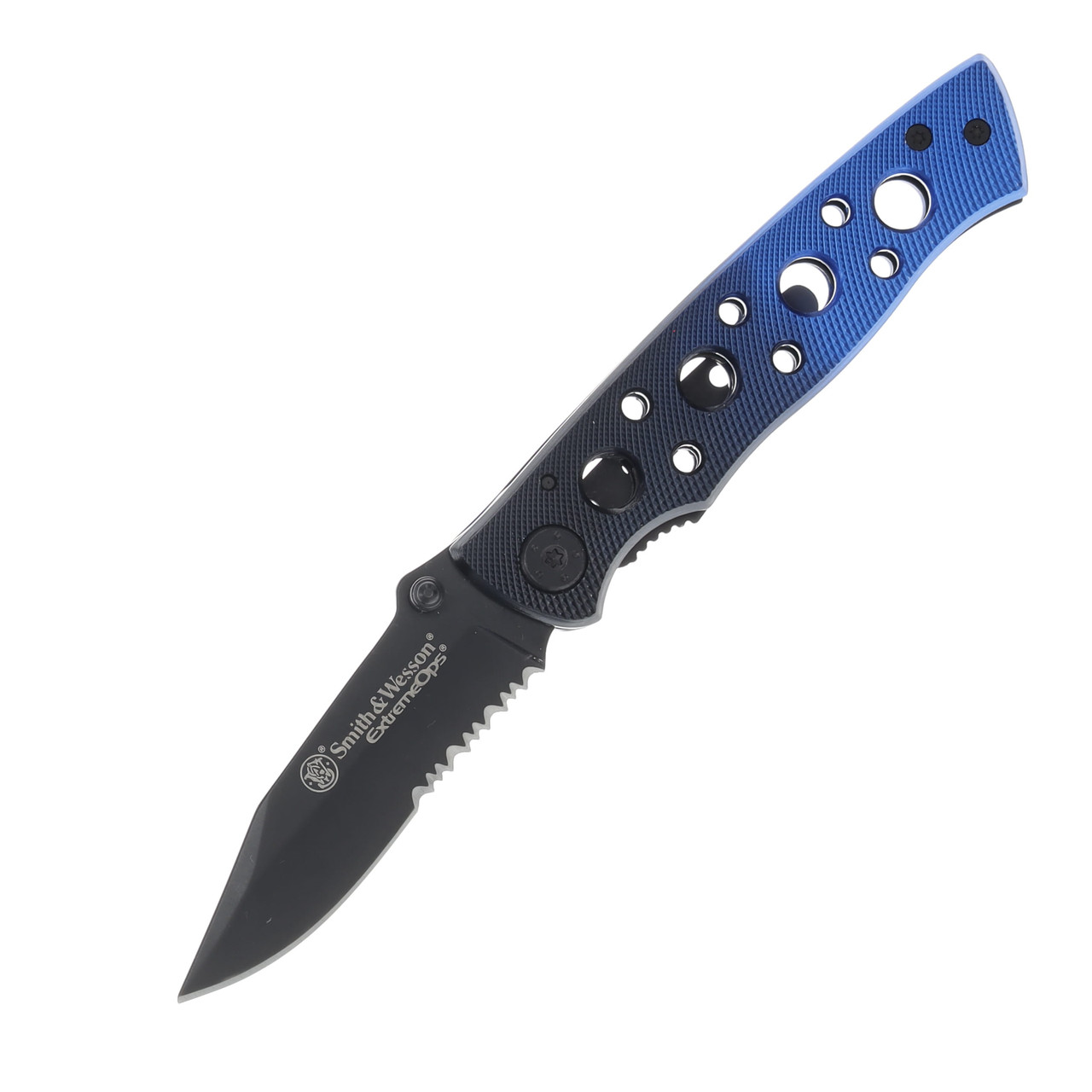 Smith and Wesson Extreme Ops Folding Knife Black to Blue 3.12in Drop Point