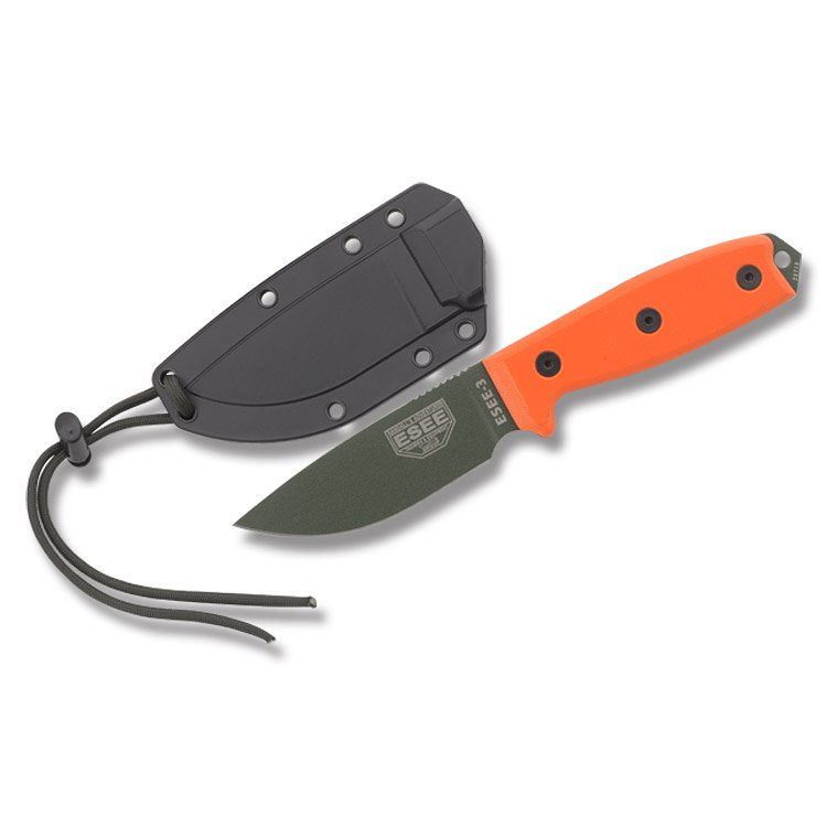 ESEE 3P Fixed Blade Knife 3.88in Plain Edge G10 Orange Olive Drab