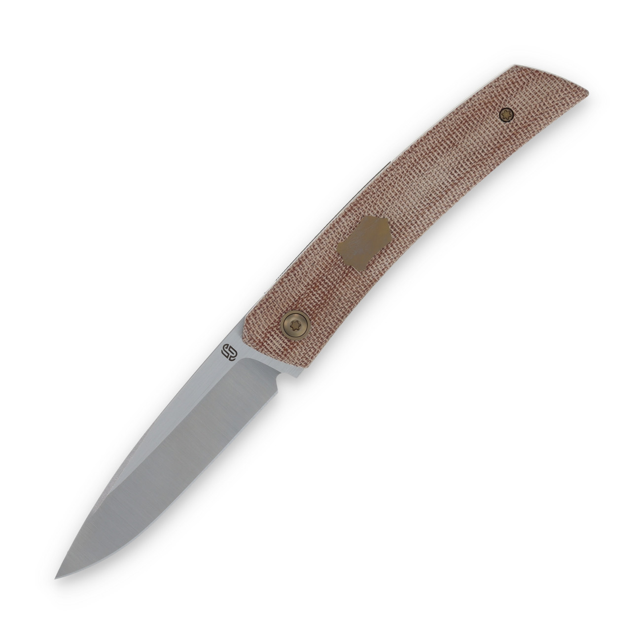 Jared Oeser F22 KickStop Folding Knife Bronze M390 Brown Micarta