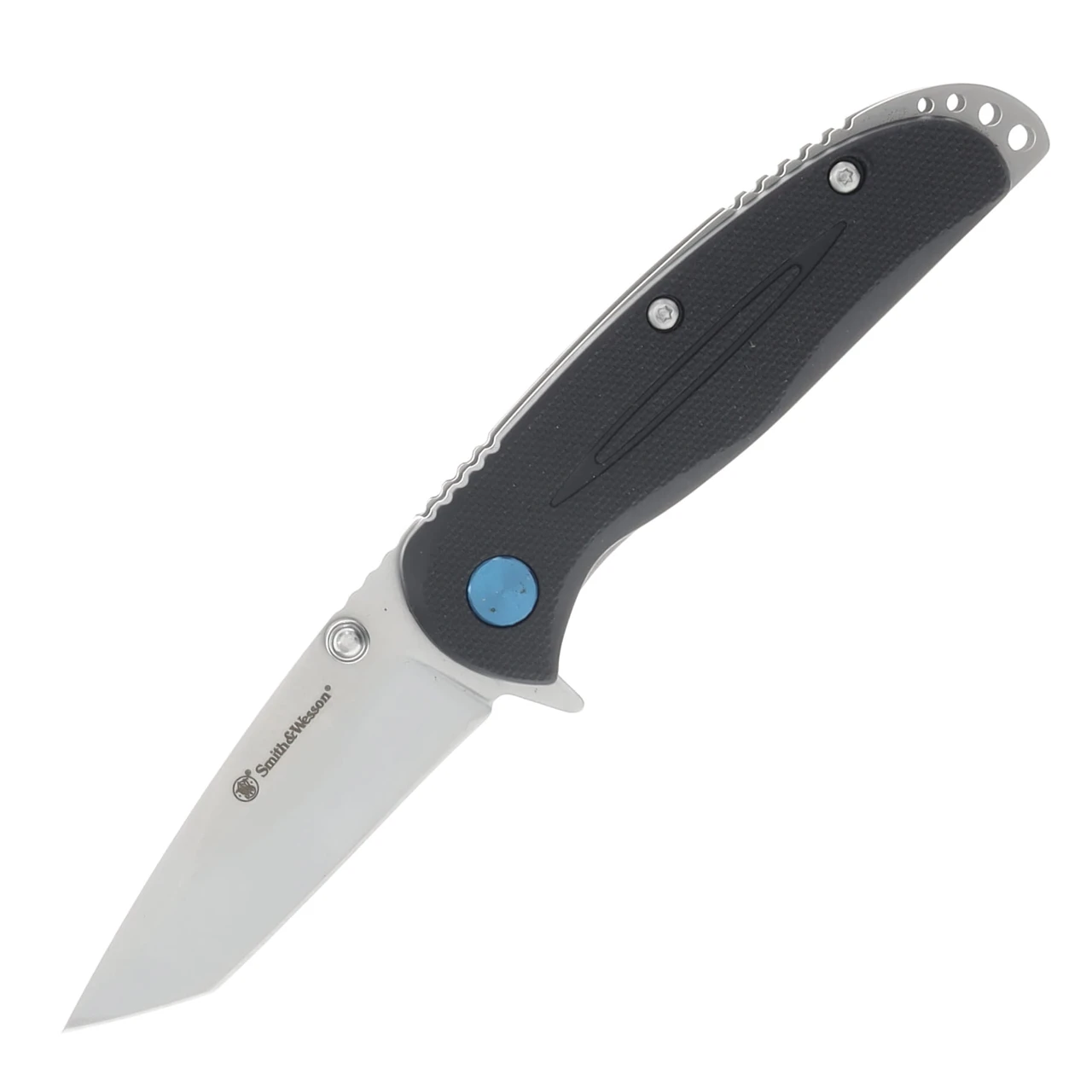 Smith and Wesson Tanto Folding Knife Black GFN 2.64in Plain Bead Blasted Blade 1100066