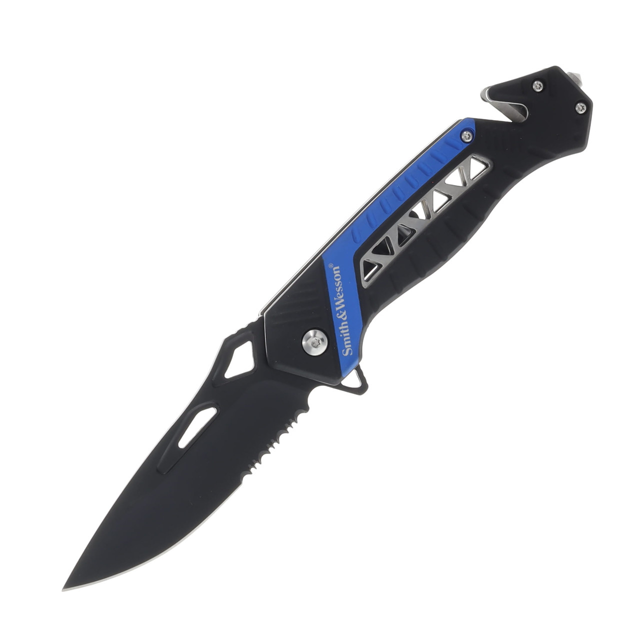 Smith and Wesson Rescue Linerlock Folding Knife Black-Blue 3.4in