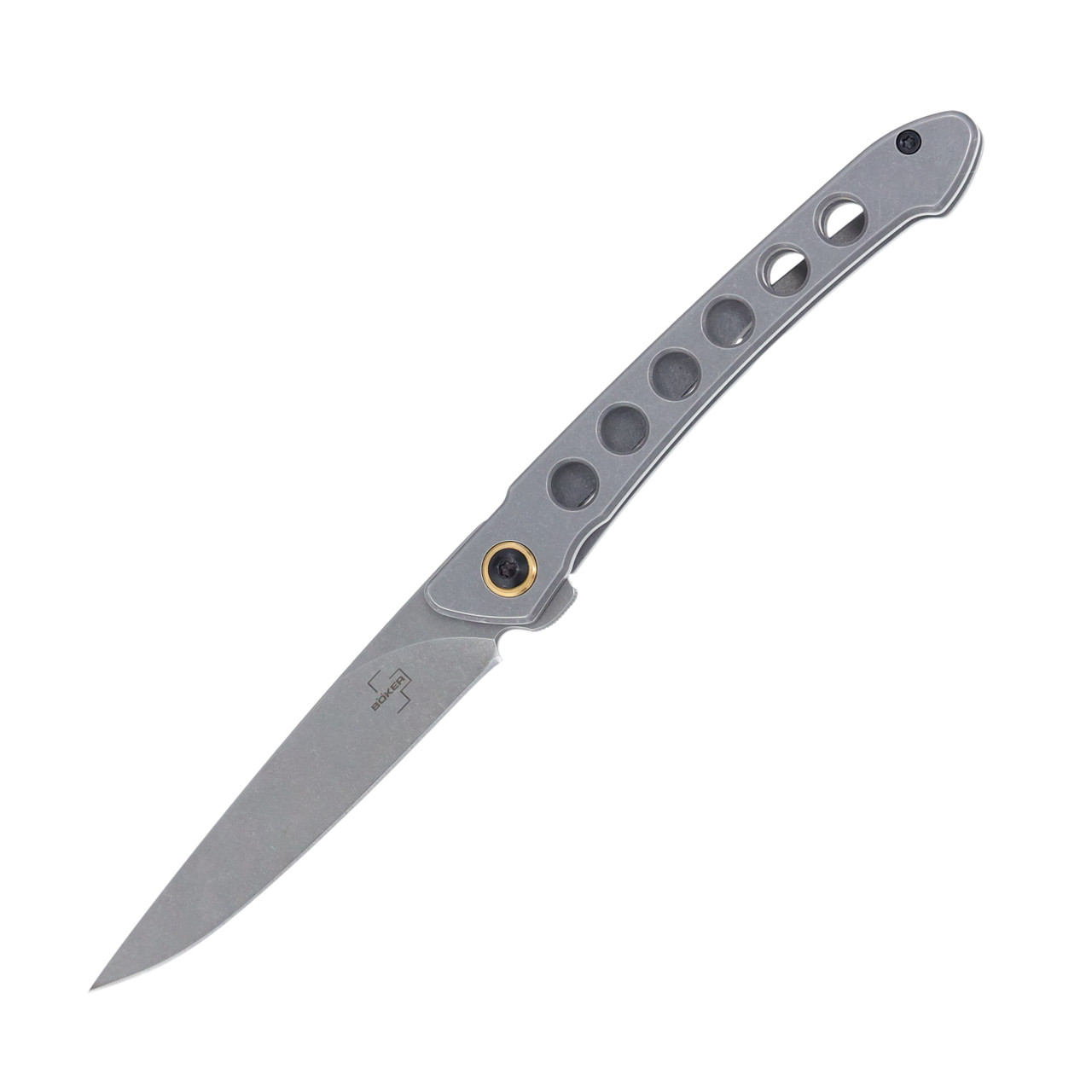 Boker Plus Urban Spillo 2.99 Inch Plain Stonewash Drop Point Front Open 1