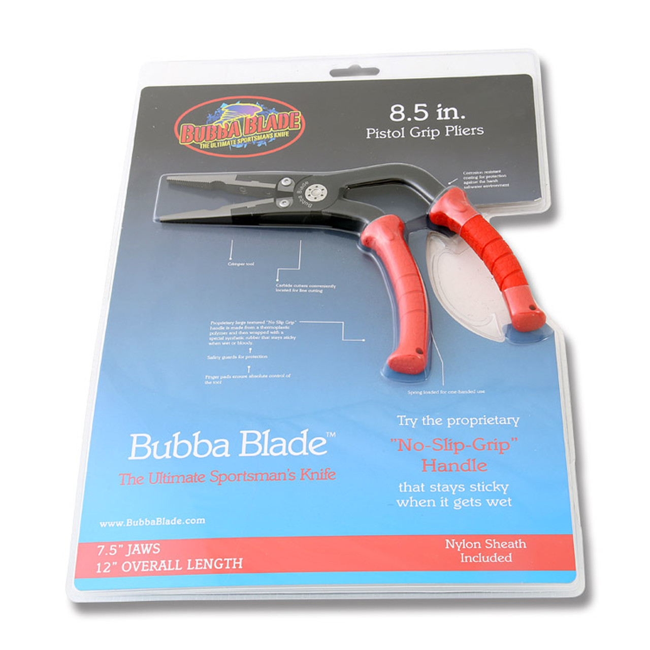 Bubba Blade Pistol Grip Fishing Pliers Red Rubberized Handles