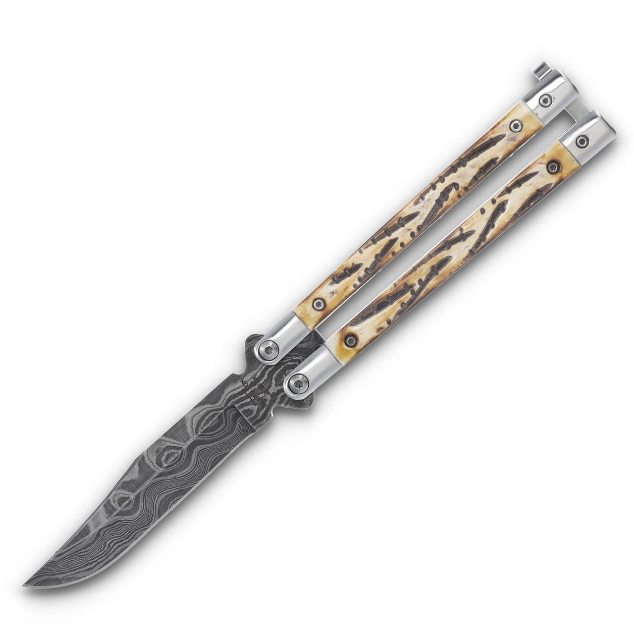 Bear & Son 5" Genuine India Stag Bone Butterfly Damascus