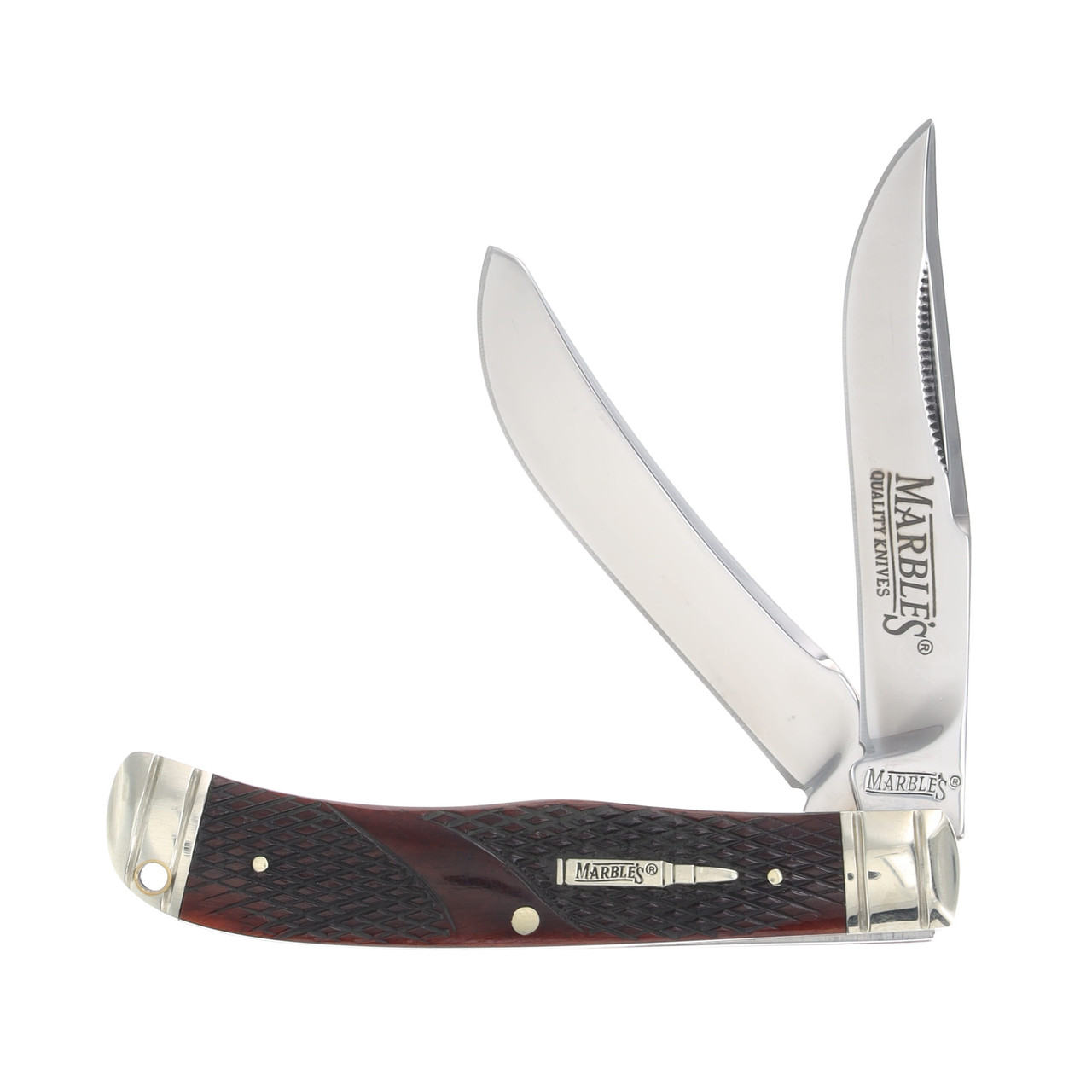 Marble's Exhibition Grade Brown Checkered Bone Trapper Folding Knife