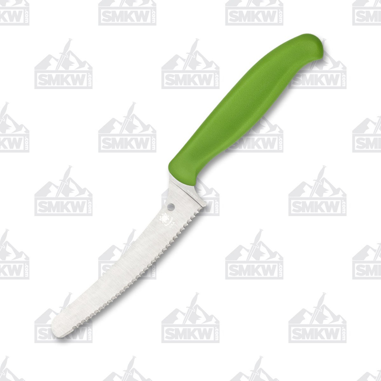 Spyderco Blunt Tip Z-Cut Green Serrated Edge Kitchen Knife For Sale