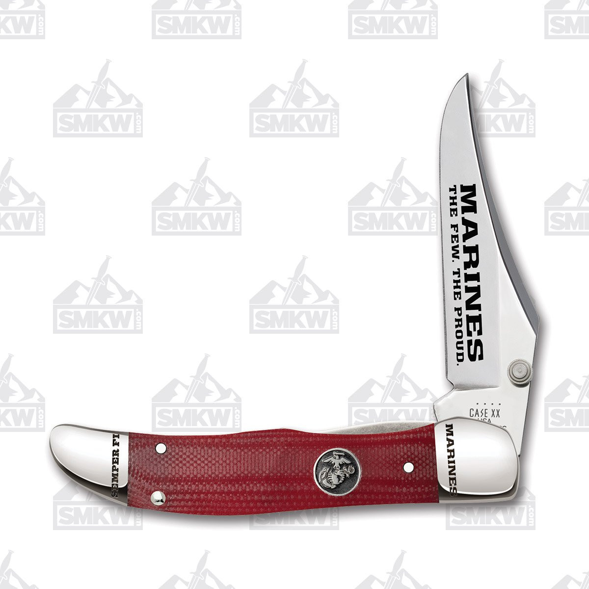 Case USMC Red G10 Kickstart MidFolding Hunter Knife Smoky Mountain Knife Works