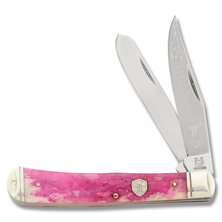 Rough Ryder Trapper Folding Knife Red Appaloosa Smooth Bone Open