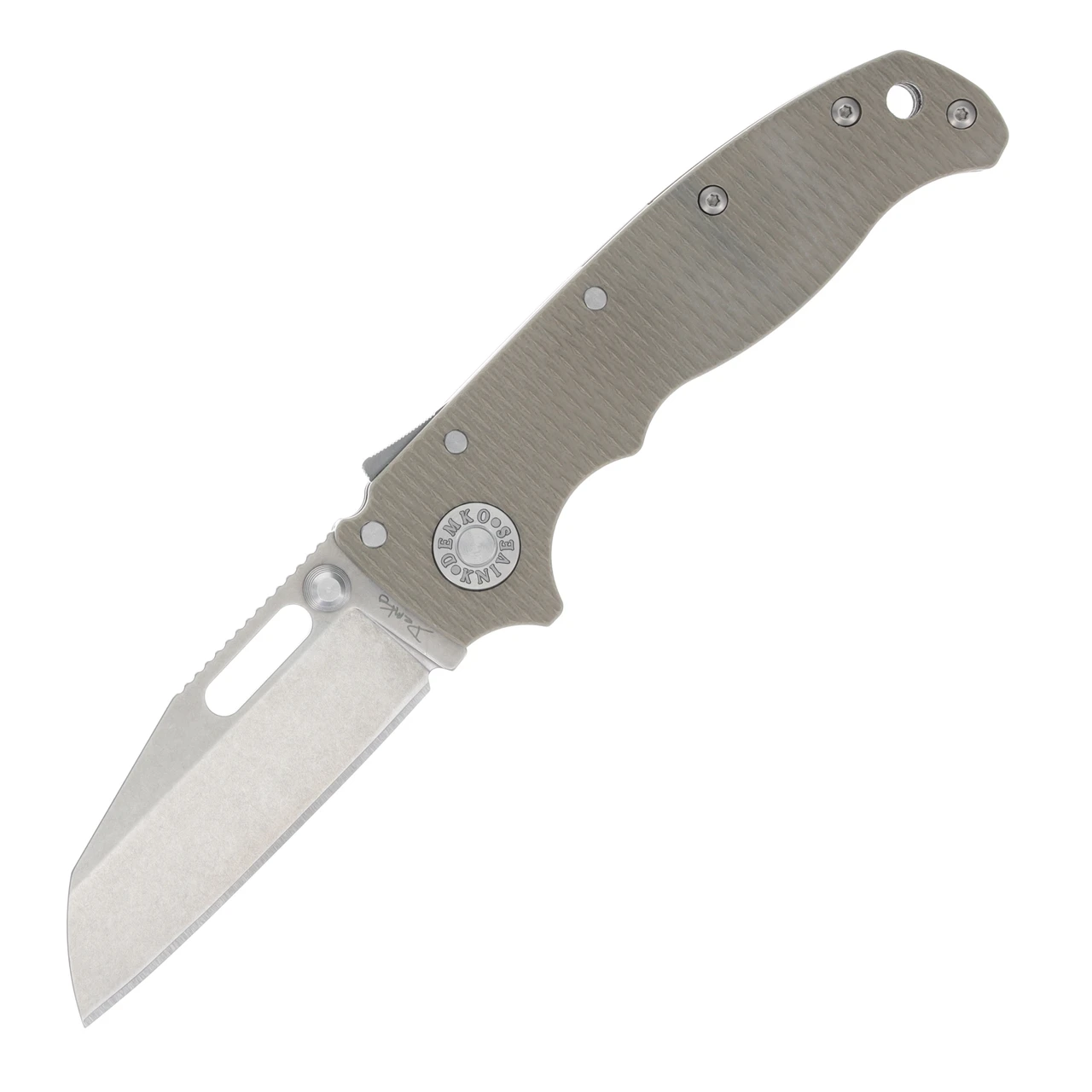 Demko Knives AD20.5 Coyote Tan 2.87 Inch Plain Stonewash Shark Foot Front Open 1