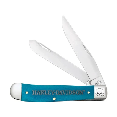 Case Harley-Davidson Caribbean Blue Bone Trapper Folding Knife