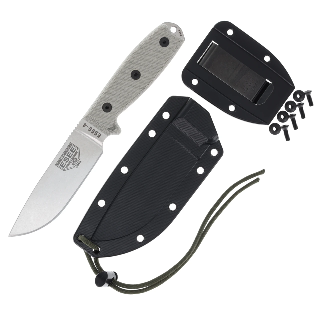 ESEE Knives ESEE 4 Fixed Blade Natural Canvas Micarta Stonewash S35VN