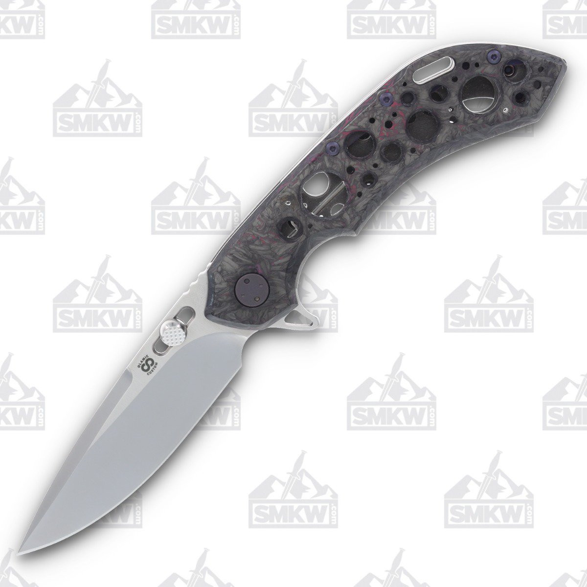 Olamic Wayfarer 247 Folding Knife T-046P Dark Matter FatCarbon/Purple with Acid Rain Cutouts T046P