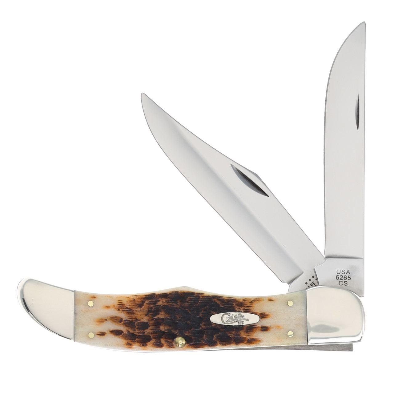 Case Amber Jigged Bone Carbon Steel Folding Hunter with Sheath - Smoky  Mountain Knife Works