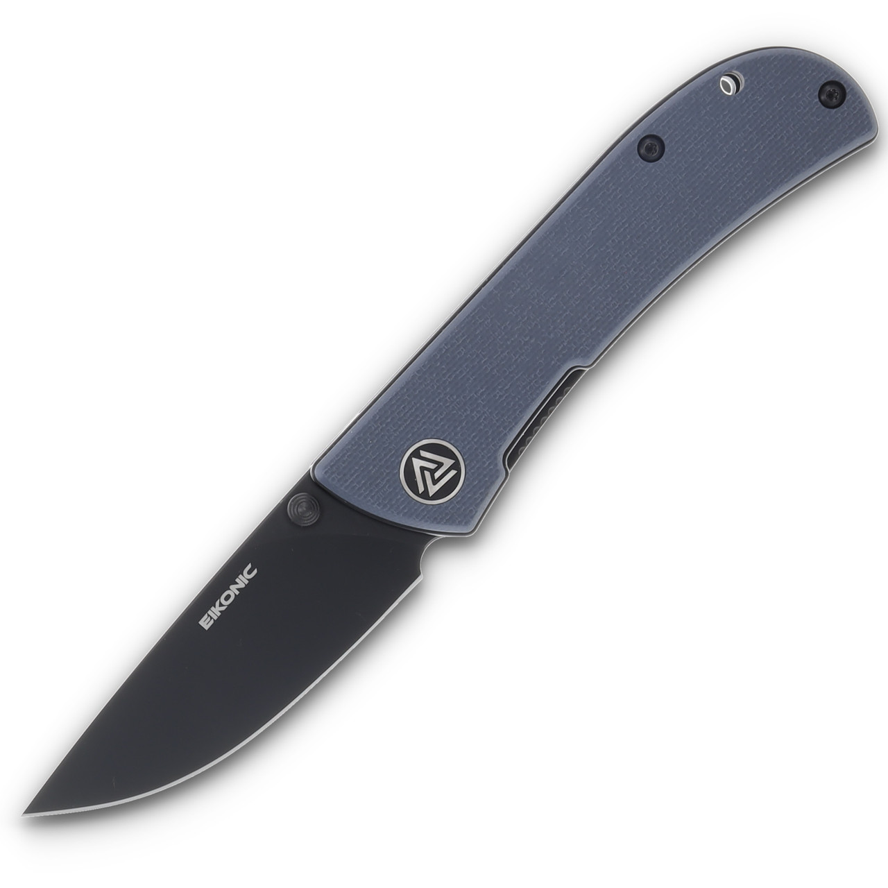 EIKONIC Fairwind Blue 2.72 Inch Plain Black Stonewash Drop Point EIK220BGY