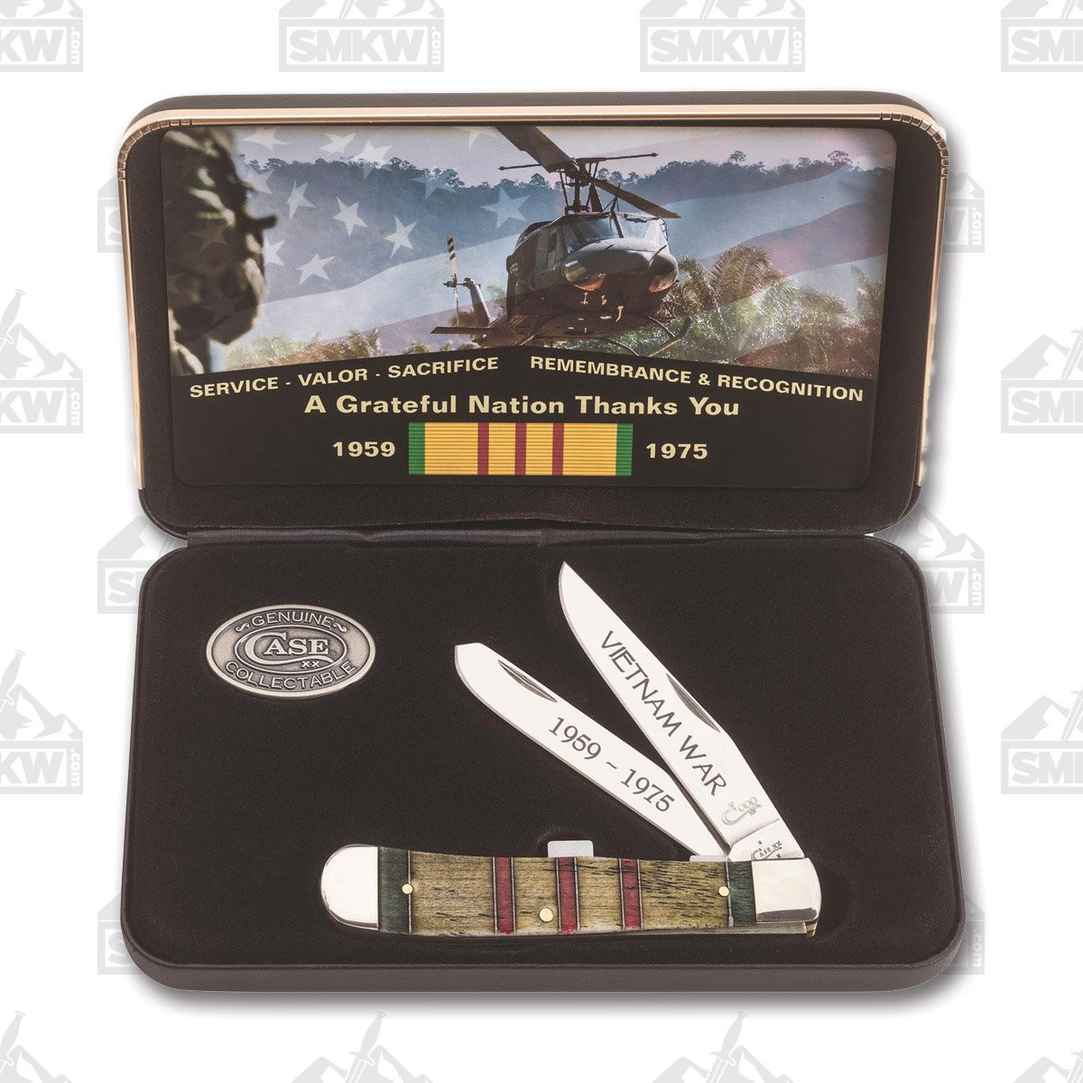 Case Vietnam War Trapper Folding Knife Gift Set CA22040 - Smoky