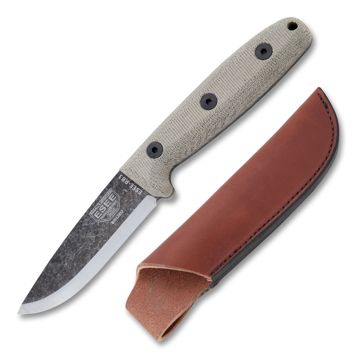 ESEE Knives RB3 Camp Lore Bolieu Micarta Fixed Blade Black Stonewash Blade