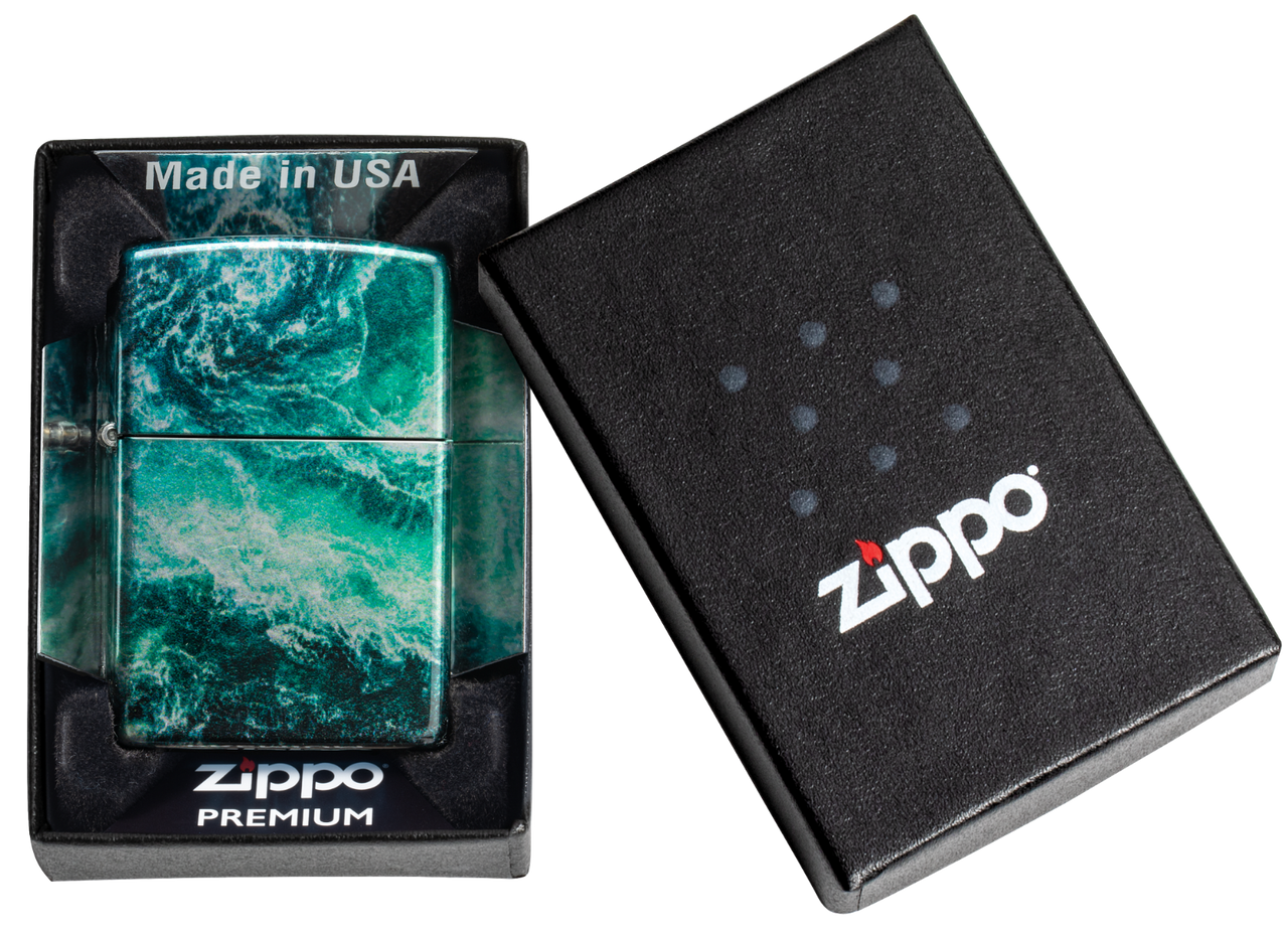 Zippo Lighter 540 Color Rogue Wave Design Tumbled Chrome Finish in Box