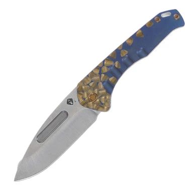 Medford Prae Slim Folding Knife S35VN Tumbled DP Blade Blue Handles Bronze Hardware and Clip MK2084TD-37A2-T1C1-Q4