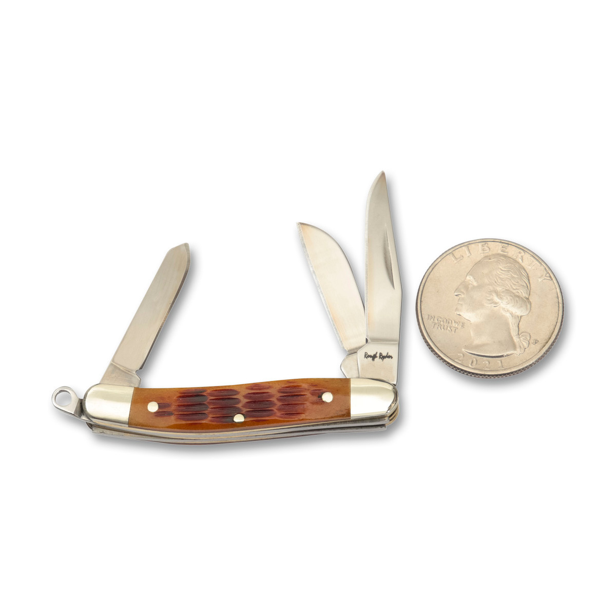 ホーク Rough Ryder Amber Jigged Bone Miniature Stockman Folding Knife
