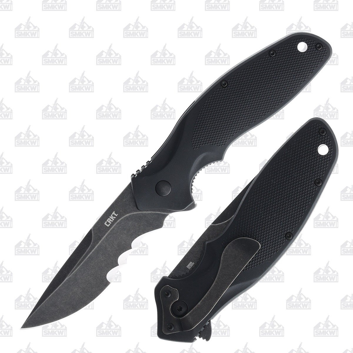 CRKT Shenanigan 3.35in Partially Serrated Black Stonewash Drop Point