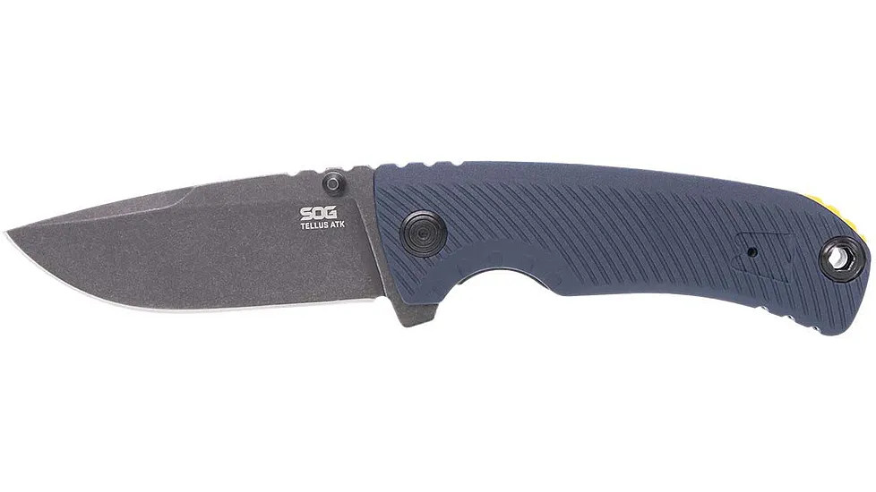 SOG Tellus ATK Squid Ink – Yellow 3.5in Plain Black Oxide Clip Point