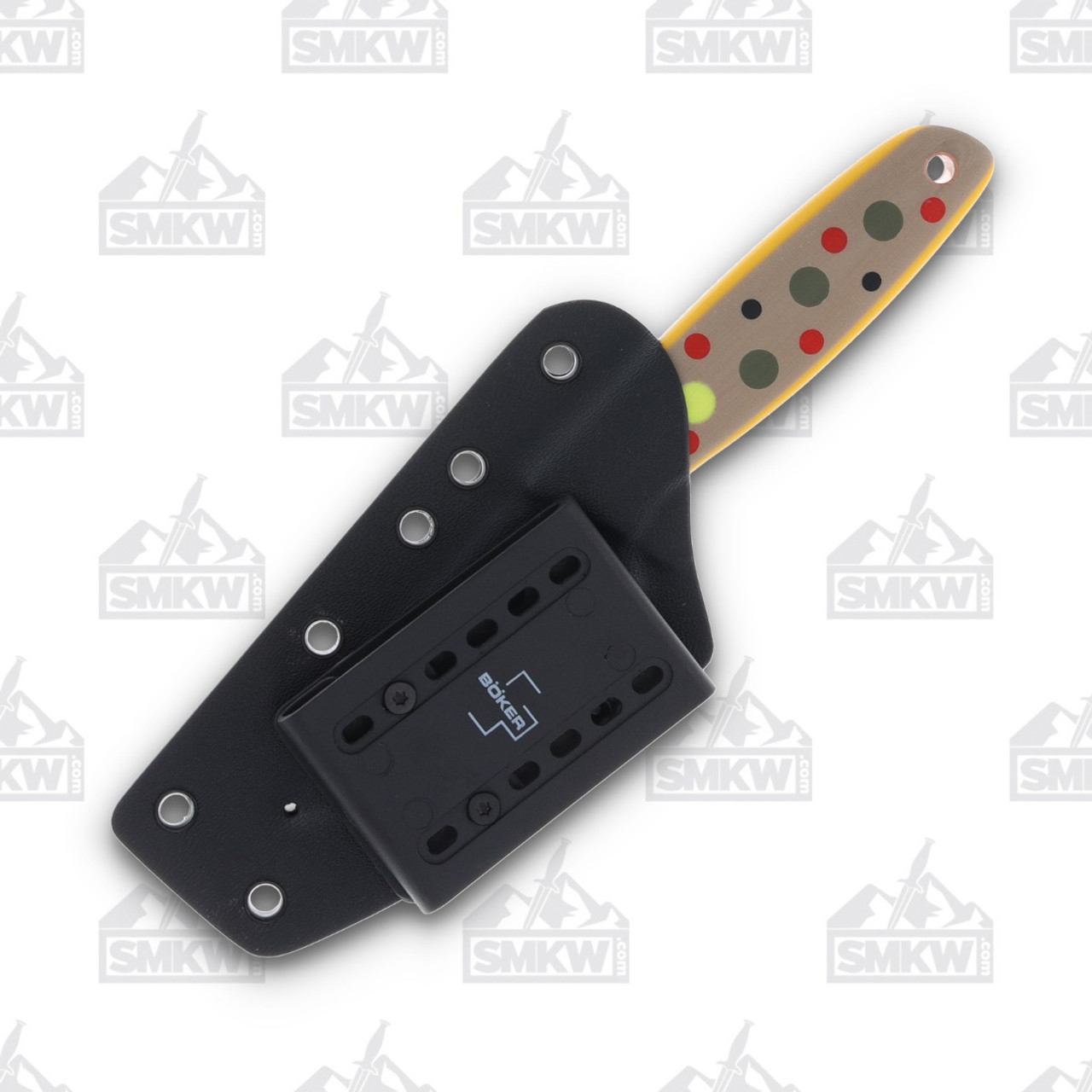 Boker Plus The Brook Fixed Blade Knife 2.83 VG-10 Polished Drop Point,  Yellow/Red G10 Handles with Trout Patterning, Kydex Sheath - KnifeCenter -  02BO068