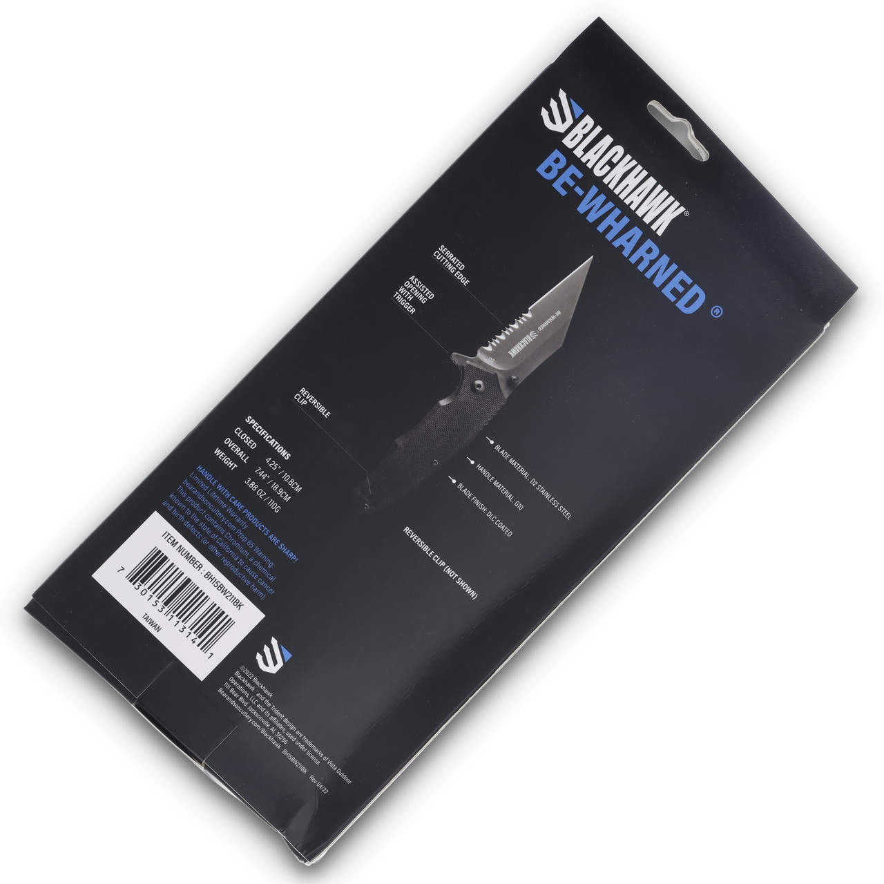 Blackhawk Be-Wharned Black G-10 Sideliner Partially Serrated